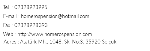 Homeros Pension & Guesthouse telefon numaralar, faks, e-mail, posta adresi ve iletiim bilgileri